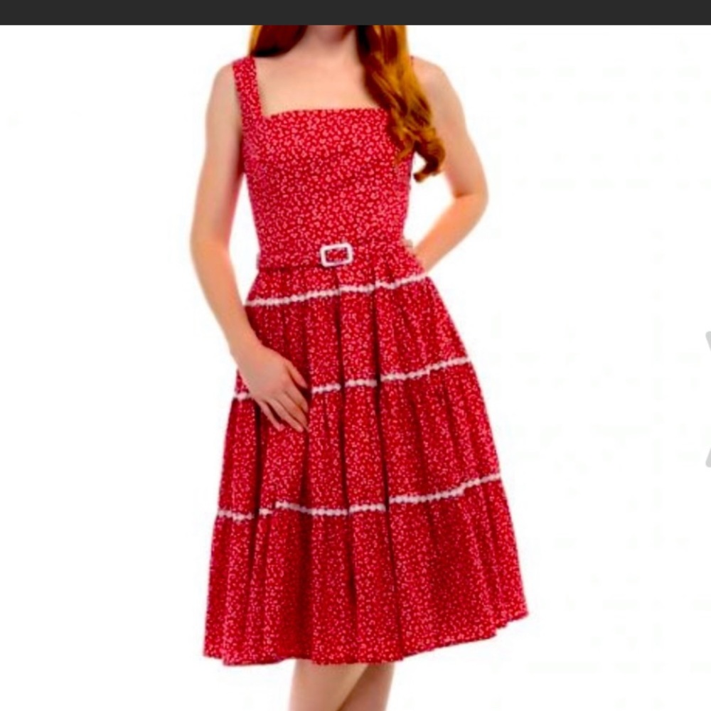Aida Zak Collectif Erina Dress Cherry Print RARE Tiered Circle Midi Skirt UK 18
